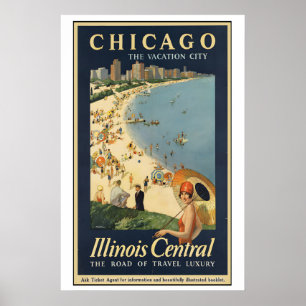 Chicago Vacation City Vintage Travel Poster