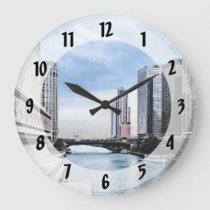 Chicago - View From Michigan Avenue Bridge Large Clock