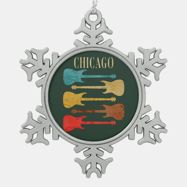 Chicago Vintage Guitars Concert Festival Souvenir Snowflake Pewter Christmas Ornament (Front)