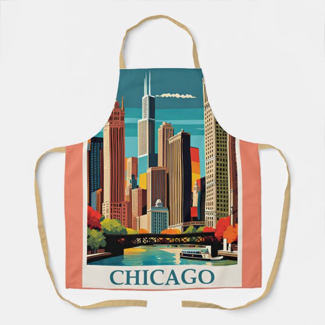 Chicago Vintage Illustration Apron (Front)