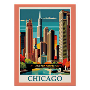 Chicago Vintage Illustration Poster