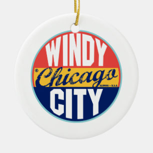 Chicago Vintage Label Ceramic Tree Decoration