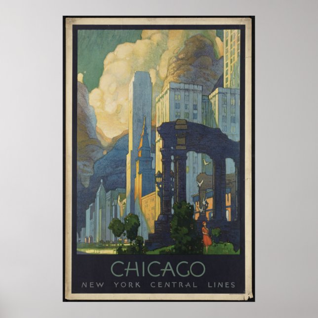Chicago Vintage Travel Poster Ad Retro Prints (Front)