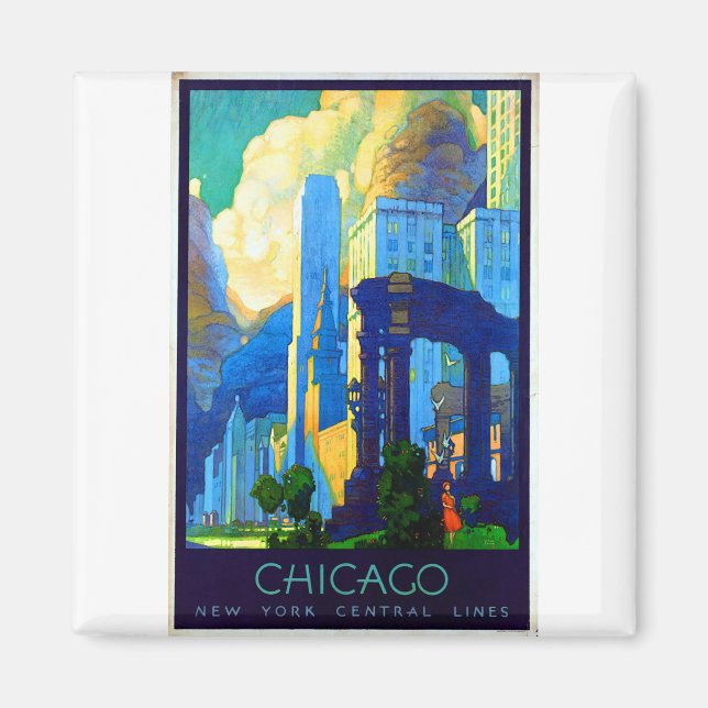 Chicago Vintage Travel Poster Magnet (Front)