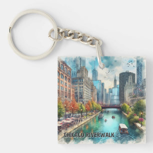 Chicago Watercolor Acrylic Keychain