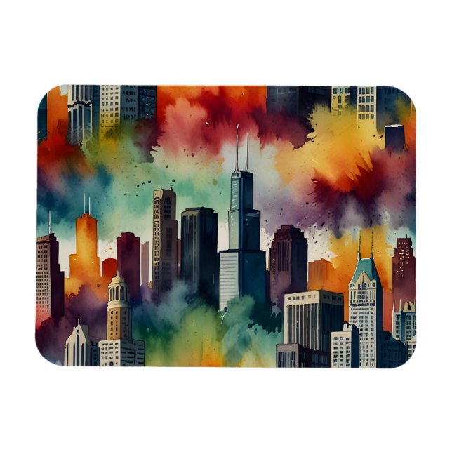 Chicago watercolor art magnet (Horizontal)