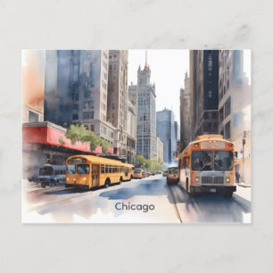 Chicago watercolor art postcard