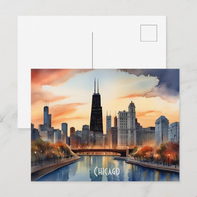 Chicago watercolor art postcard (Front/Back)
