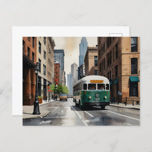 Chicago watercolor art postcard