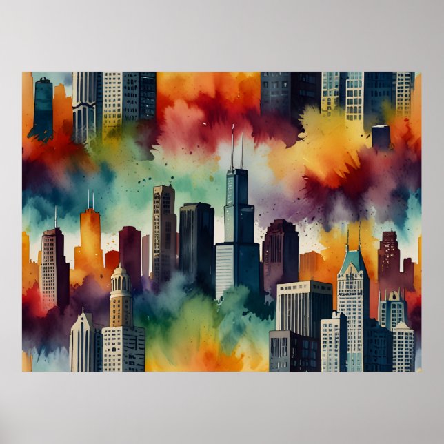 Chicago watercolor art poster (Front)