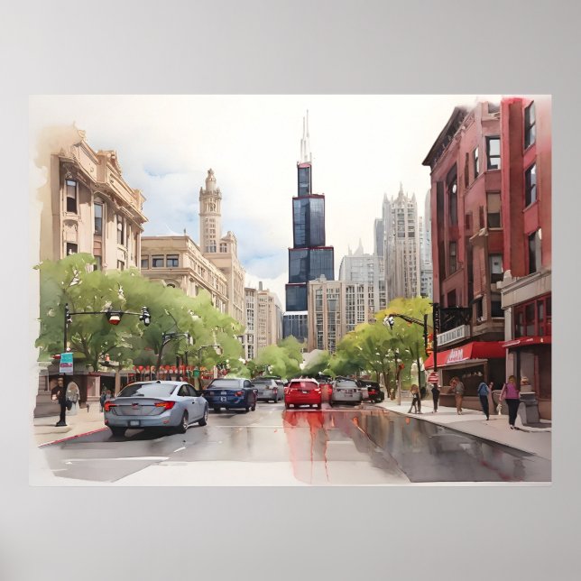 Chicago watercolor art poster (Front)