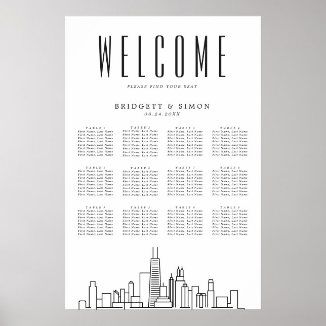 Chicago Wedding | 12 Table Seating Chart  (Front)