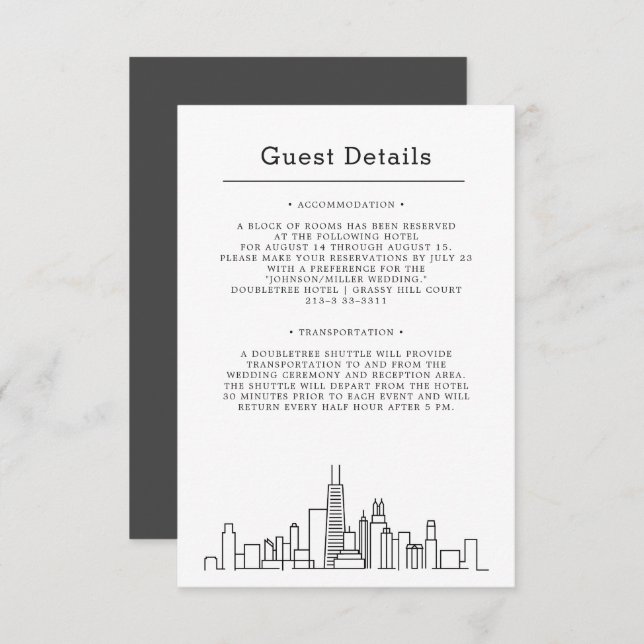 Chicago Wedding | Guest Info Enclosure Card (Front/Back)