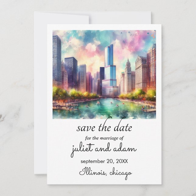 chicago wedding skyline save the date invitation (Front)