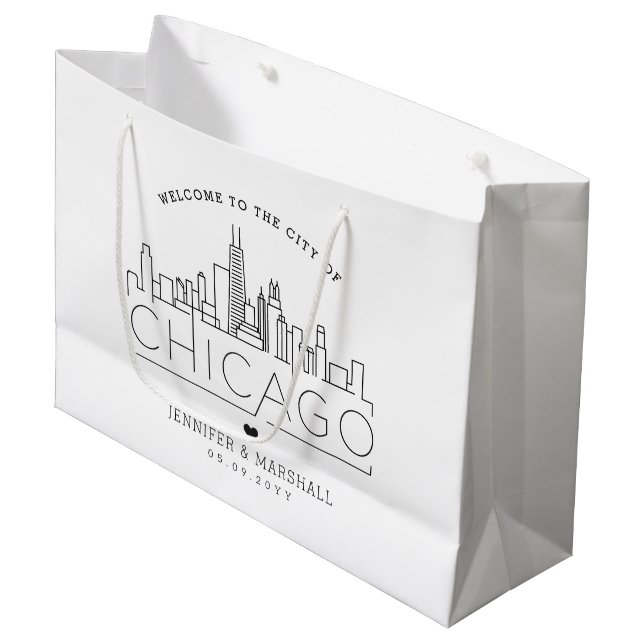 Chicago Wedding | Stylised Skyline Large Gift Bag (Front Angled)