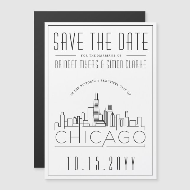 Chicago Wedding | Stylised Skyline Save the Date Magnetic Invitation (Front/Back)