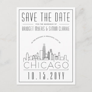Chicago Wedding   Stylised Skyline Save the Date Postcard