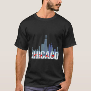 Chicago Windy City Skyline And Chicago Flag T-Shirt