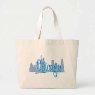 Chicago Windy City Skyline Large Tote Bag