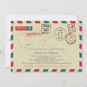 Chicago World Traveller Airmail Bridal Shower Invitation