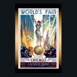 Chicago World's Fair 1933 - Vintage Retro Art Deco Poster<br><div class="desc">Beautiful vintage retro Art Deco poster from the 1933 World’s Fair - A Century Of Progress,  showing woman standing on planet Earth among skylines,  airplanes & blimps.</div>