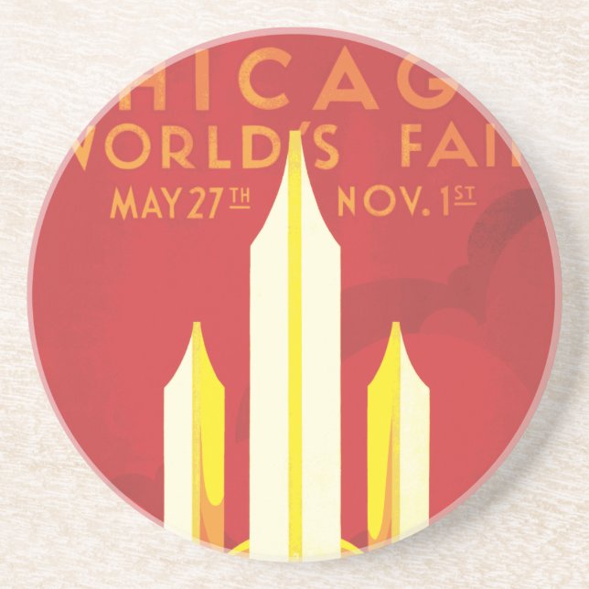 Chicago Worlds Fair Vintage Poster Coaster (Front)