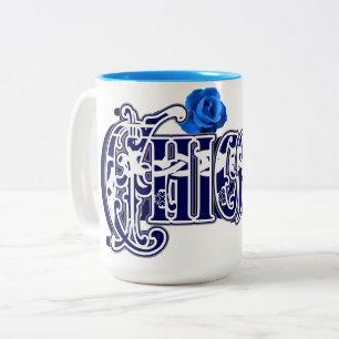 Chicana Blue Rose Bandanna print Two-Tone Coffee Mug