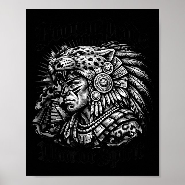 Chicano Brown Pride Aztec Jaguar Warrior Mexican Poster (Front)
