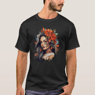 Chicano Girl Mexico Flowers Death Pretty 5 T-Shirt