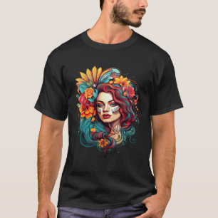 Chicano Girl Mexico Flowers Death Pretty T-Shirt