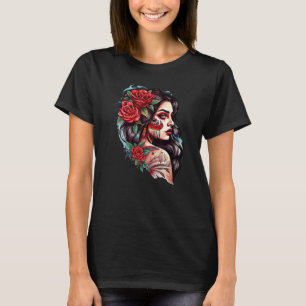 Chicano Girl Mexico Flowers Death Pretty T-Shirt