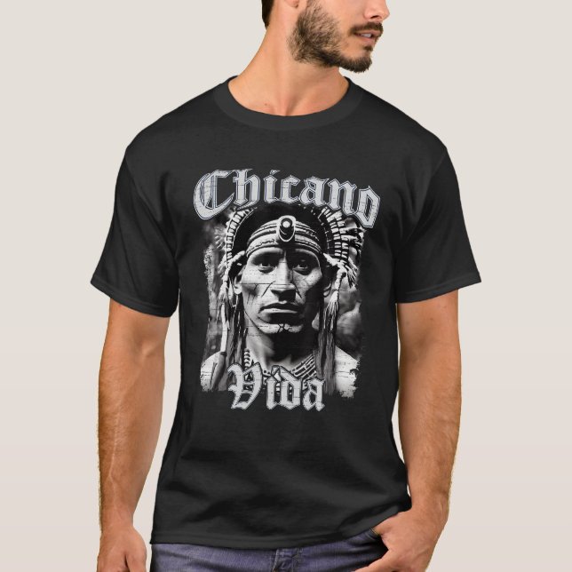Chicano Vida Vintage Aztec Native American Mexican T-Shirt (Front)