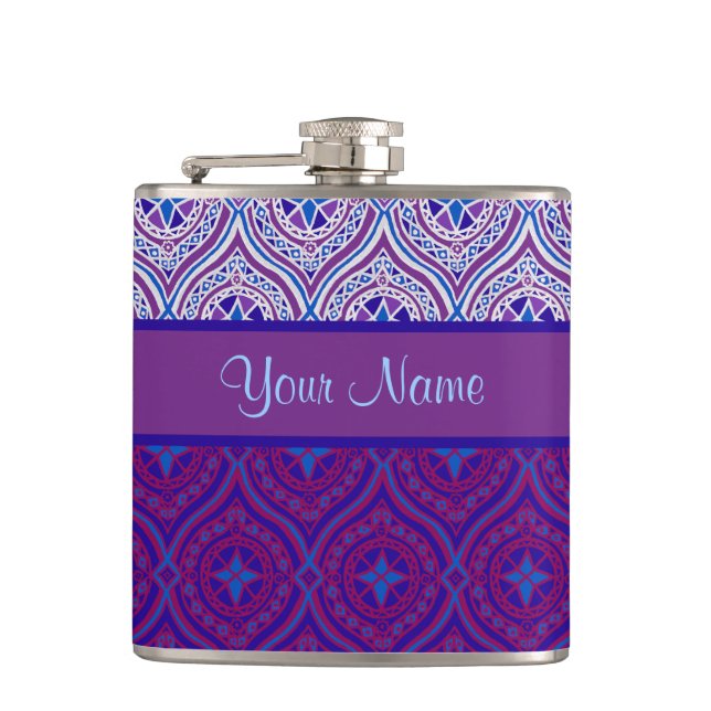 ChiccHip Flask to Personalise Purple Ogee Patterns (Front)