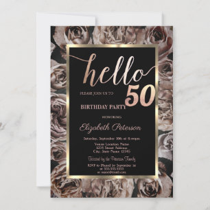 ChicDark Roses Black 50th Birthday Party Invitation