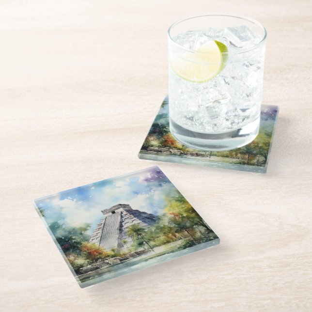 Chichen Itza Glass Coaster (Angled)