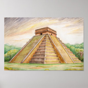 Chichen Itza Mayan Temple in Mexico Drawing Poster