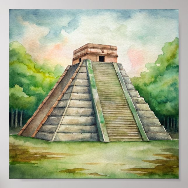 Chichen Itza Mayan Temple in Mexico Painting Poster (Front)