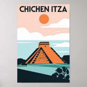 Chichen Itza Mayan Temple in Mexico Travel Poster