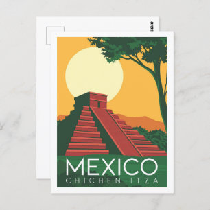 Chichen Itza Mexico Travel Place Illustration Postcard