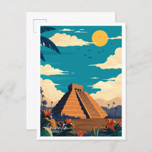 Chichen Itza Mexico Vintage Travel Illustration Postcard