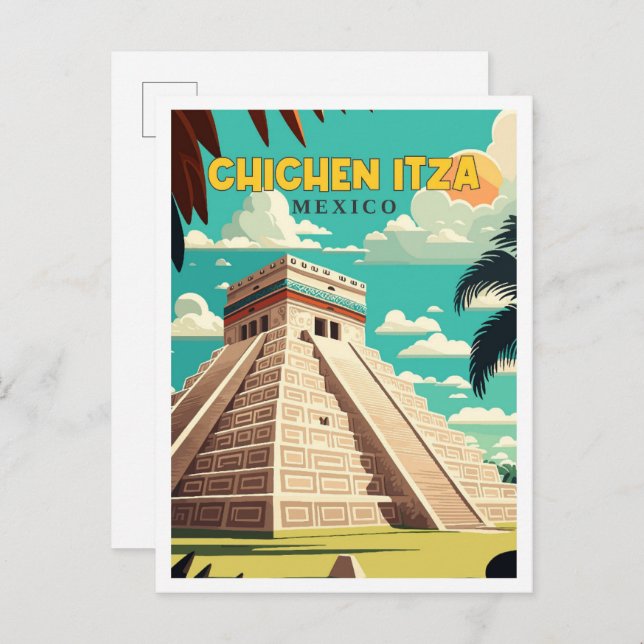Chichen Itza Mexico vintage travel illustration Postcard (Front/Back)
