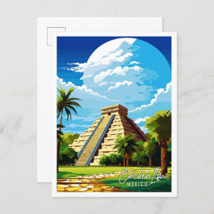 Chichen Itza Mexico vintage travel illustration Postcard