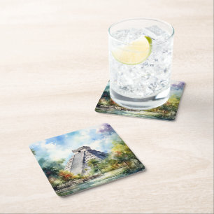 Chichen Itza Square Paper Coaster