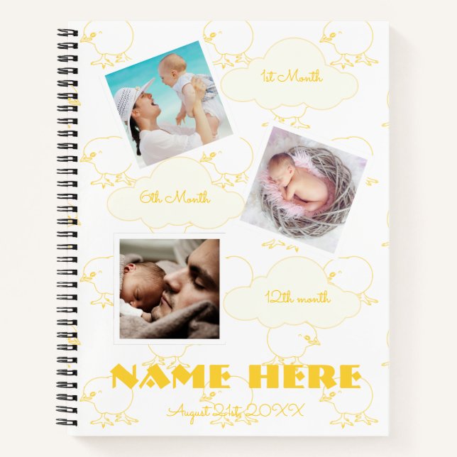 Chick 1st birthday Baby Milestone Guest book (Front)