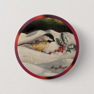 Chick-a-Dee with Mistletoe 6 Cm Round Badge