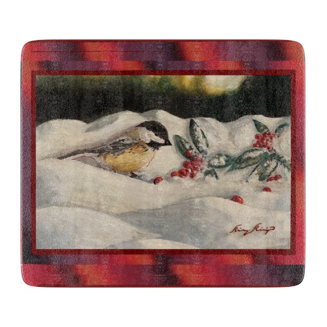 Chick-a-Dee with Mistletoe Cutting Board (Front)