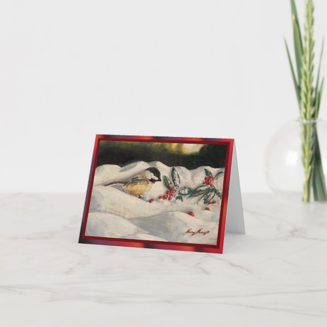 Chick-a-Dee with Mistletoe Folded Card (Blank) (Front)
