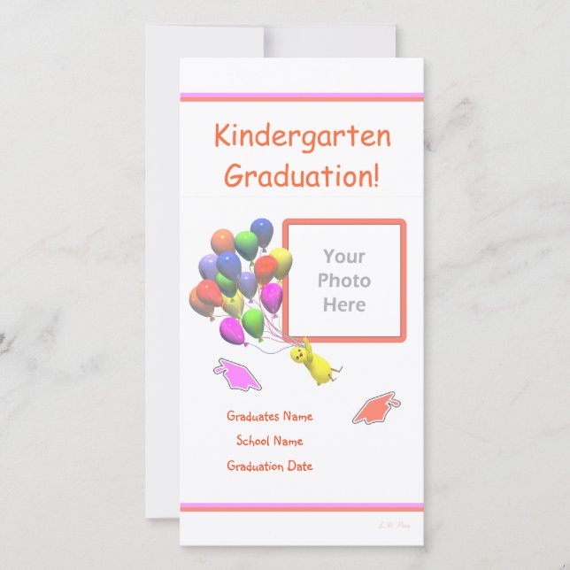 Chick and Balloons Kindergarten Graduation Announcement (Front)