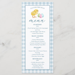 Chick And Pastel Eggs Blue Gingham Easter Brunch Menu