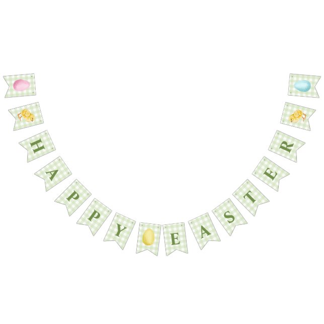 Chick And Pastel Eggs Happy Easter Green Gingham Bunting (All)